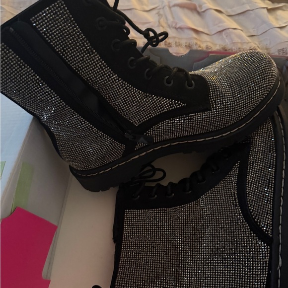 Betsey Johnson Rhinestone Combat Boots - Black - Picture 3 of 5